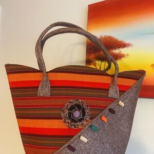 Artisan Striped Orange and Brown Tote Bag